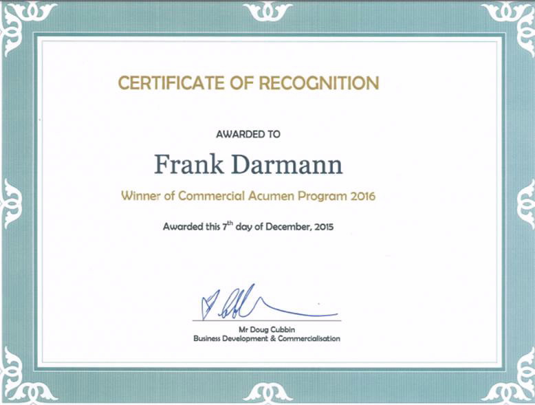 Certificate of recognition F Darmann 