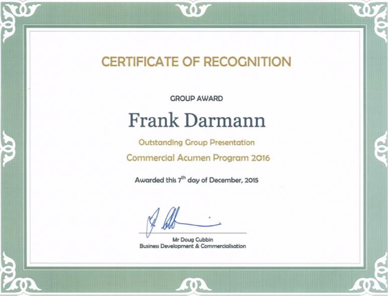 Certificate of recognition F Darmann  2