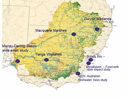 Map of wetlands studied by ANSTO researchers